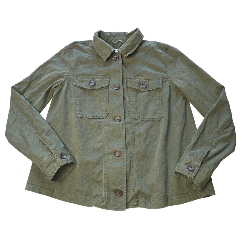 Old Navy Jacket Women Small Green Utility Button Front Chore Coat Military Style